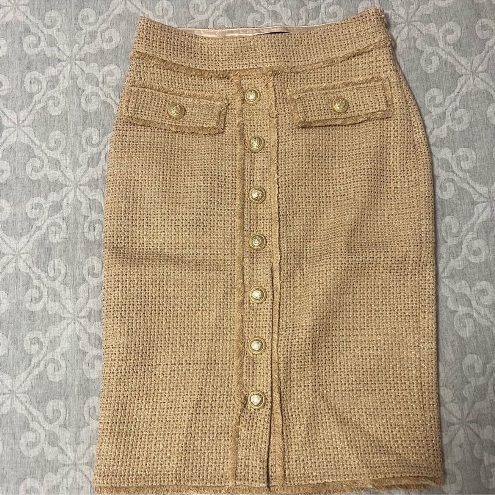 Generation Love Beige Tweed Pencil Skirt View 2